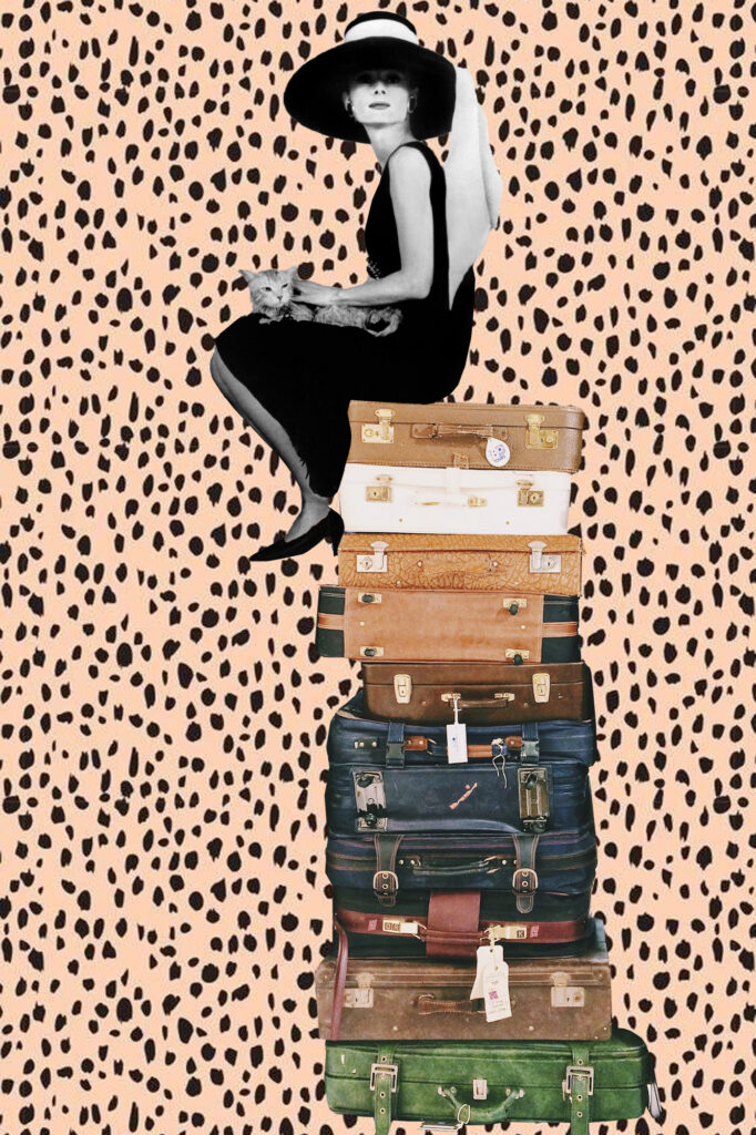 collage artístico de actriz de cine clásico estilo elegante, Audrey Hepburn